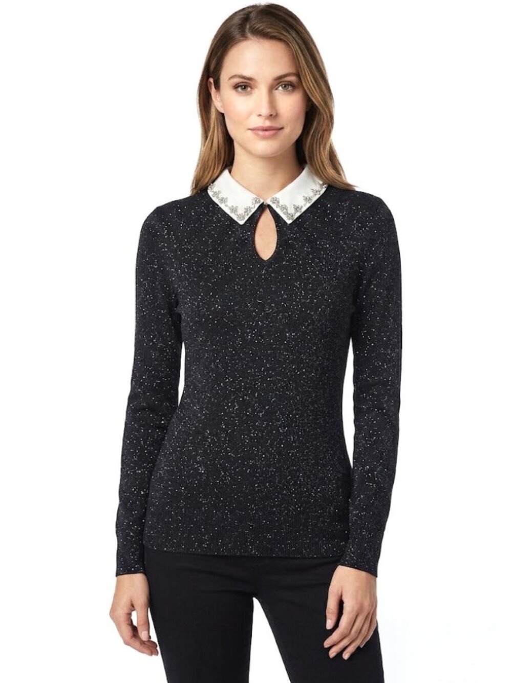 Ted Baker Black Sparkle Sweater with Embellished Collar, Womens Size TB 2 / US 6